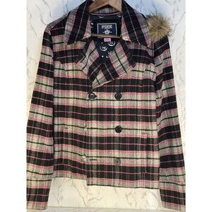 PINK Victoria’s Secret Wool Blend Double Breasted Pea Coat Plaid- Pink SZ: Med